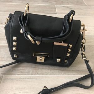 Karen Millen Black Leather Crossbody Bag/Purse | Color: Black/Gold